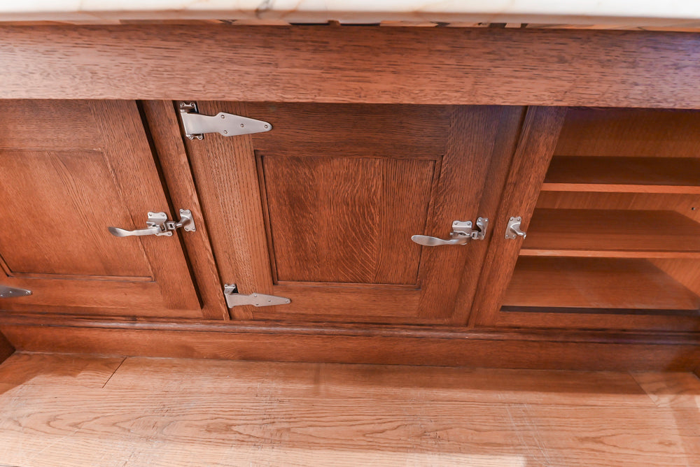 Christopher Peacock Refectory White Kitchen with Wooden Island, Marble Countertops and JennAir Appliances