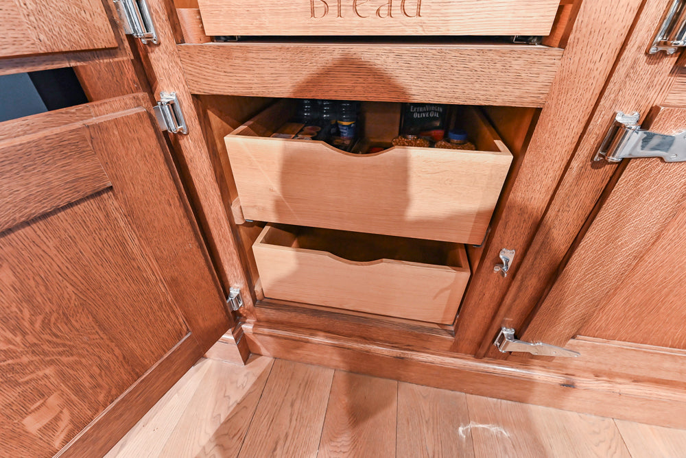 Christopher Peacock Refectory White Kitchen with Wooden Island, Marble Countertops and JennAir Appliances