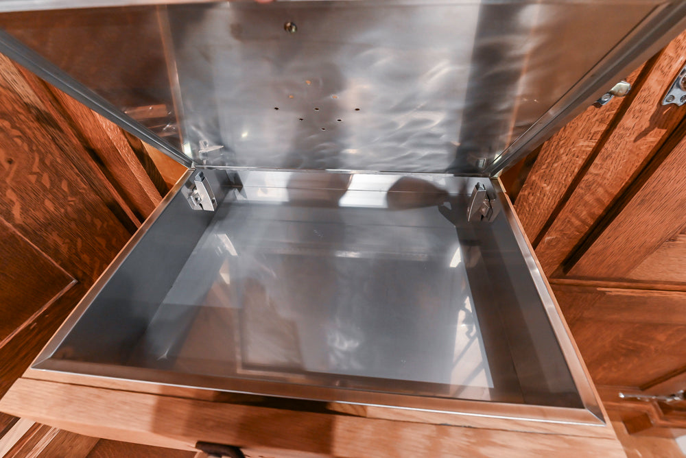 Christopher Peacock Refectory White Kitchen with Wooden Island, Marble Countertops and JennAir Appliances