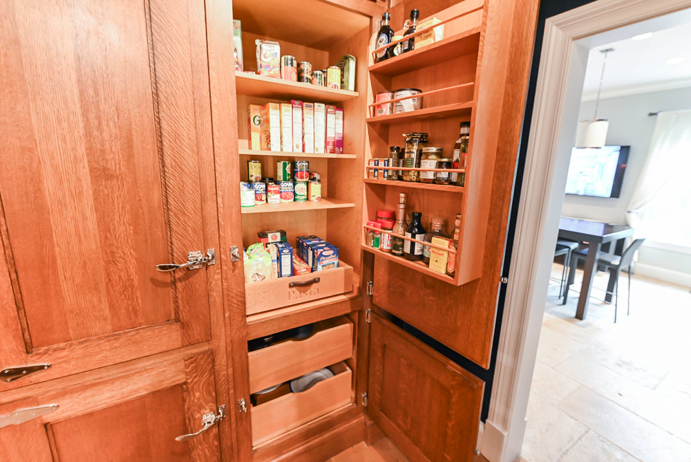 Christopher Peacock Refectory White Kitchen with Wooden Island, Marble Countertops and JennAir Appliances