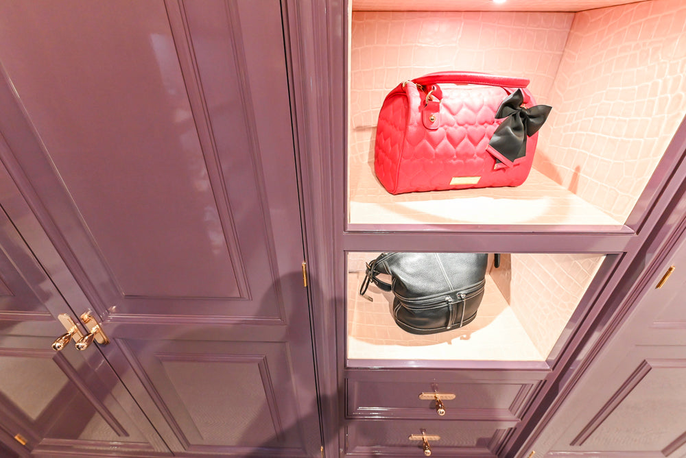 Christopher Peacock Traditional Purple Lacquered and Wooden Wardrobe Closet with Marble Vanity