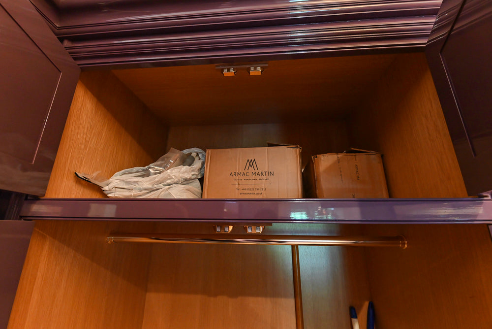 Christopher Peacock Traditional Purple Lacquered and Wooden Wardrobe Closet with Marble Vanity