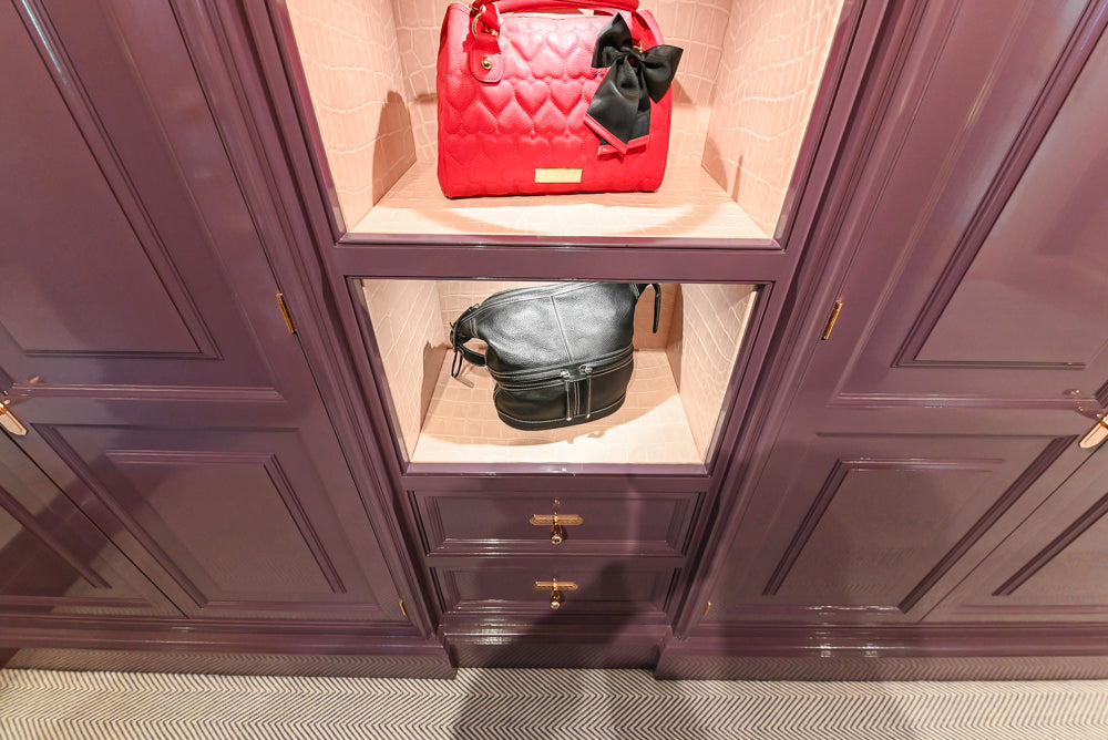 Christopher Peacock Traditional Purple Lacquered and Wooden Wardrobe Closet with Marble Vanity