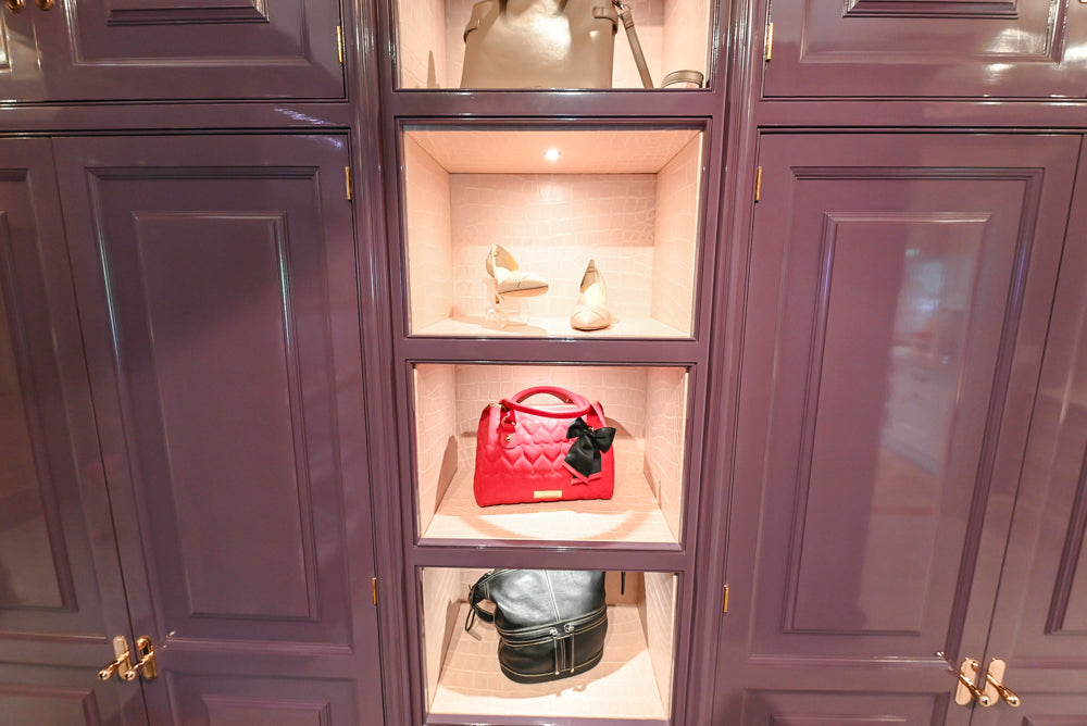 Christopher Peacock Traditional Purple Lacquered and Wooden Wardrobe Closet with Marble Vanity