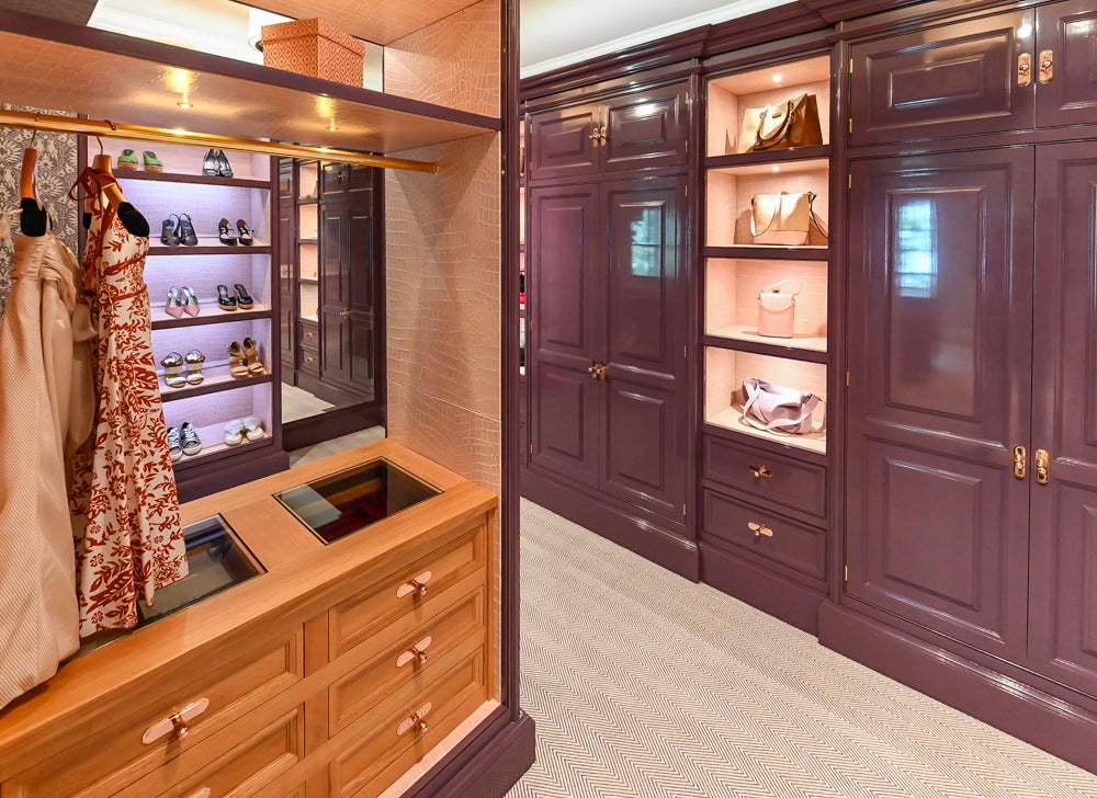 Christopher Peacock Traditional Purple Lacquered and Wooden Wardrobe Closet with Marble Vanity