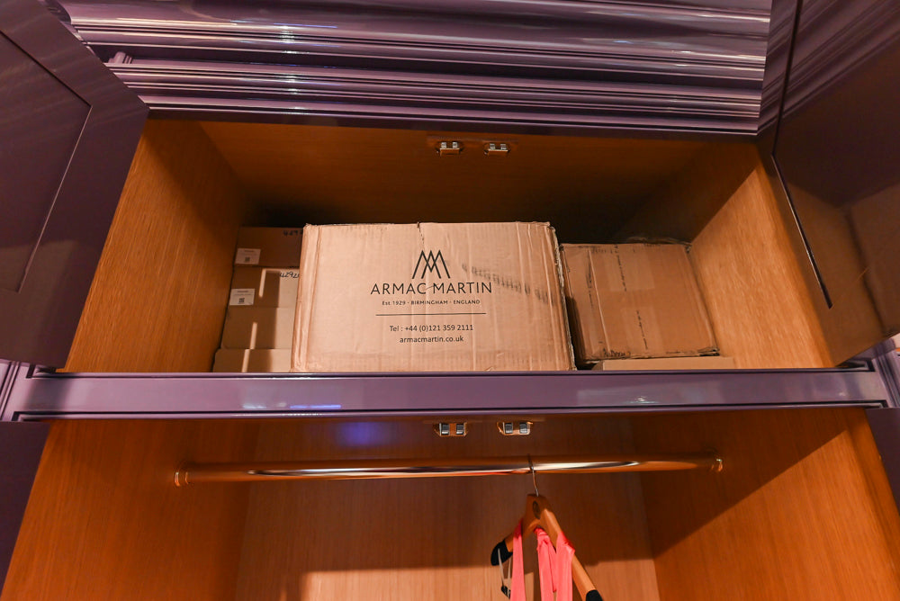 Christopher Peacock Traditional Purple Lacquered and Wooden Wardrobe Closet with Marble Vanity