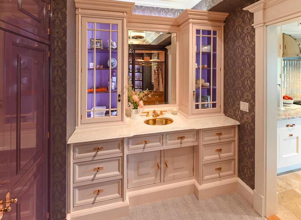 Christopher Peacock Traditional Purple Lacquered and Wooden Wardrobe Closet with Marble Vanity