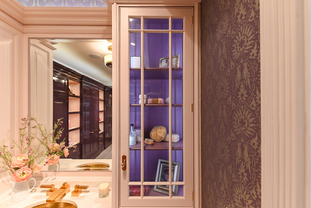 Christopher Peacock Traditional Purple Lacquered and Wooden Wardrobe Closet with Marble Vanity