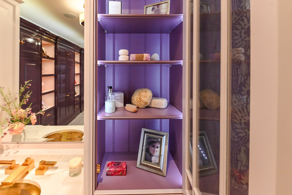 Christopher Peacock Traditional Purple Lacquered and Wooden Wardrobe Closet with Marble Vanity
