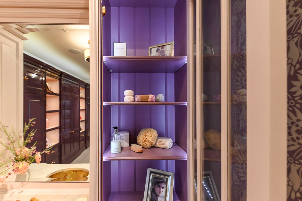 Christopher Peacock Traditional Purple Lacquered and Wooden Wardrobe Closet with Marble Vanity