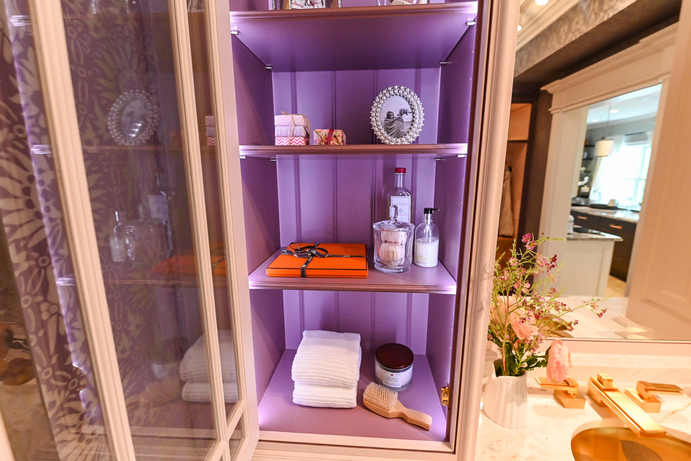 Christopher Peacock Traditional Purple Lacquered and Wooden Wardrobe Closet with Marble Vanity