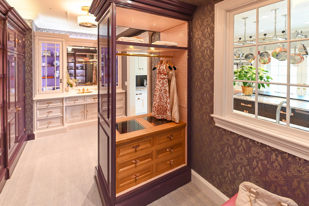 Christopher Peacock Traditional Purple Lacquered and Wooden Wardrobe Closet with Marble Vanity