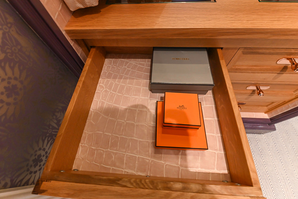 Christopher Peacock Traditional Purple Lacquered and Wooden Wardrobe Closet with Marble Vanity