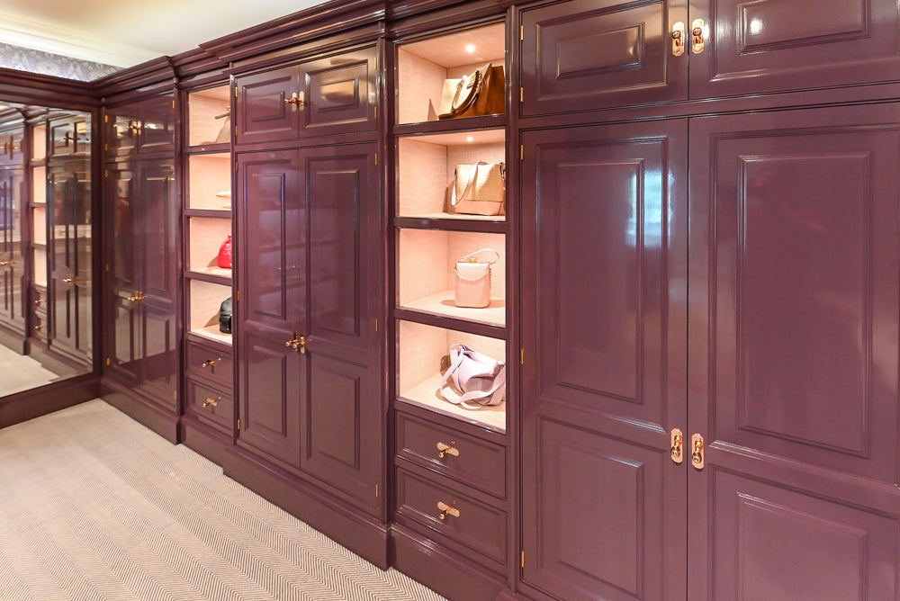 Christopher Peacock Traditional Purple Lacquered and Wooden Wardrobe Closet with Marble Vanity
