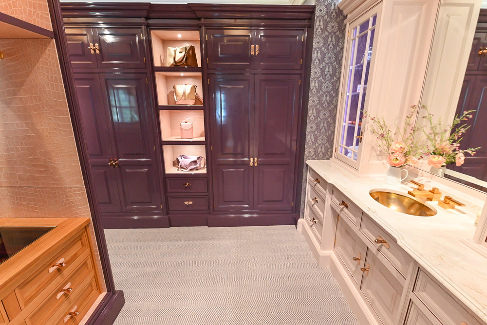 Christopher Peacock Traditional Purple Lacquered and Wooden Wardrobe Closet with Marble Vanity