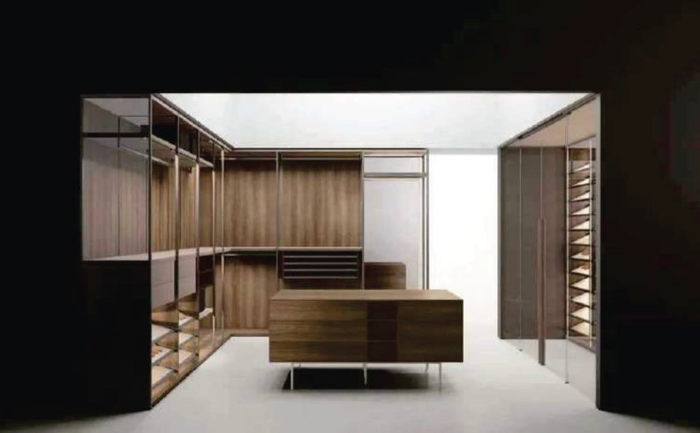 Boffi Antibes Walk-In Master Closet with Melamine Elm Doors