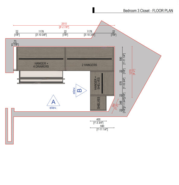 Boffi Antibes Walk-In Bedroom Closet with Melamine Elm Doors