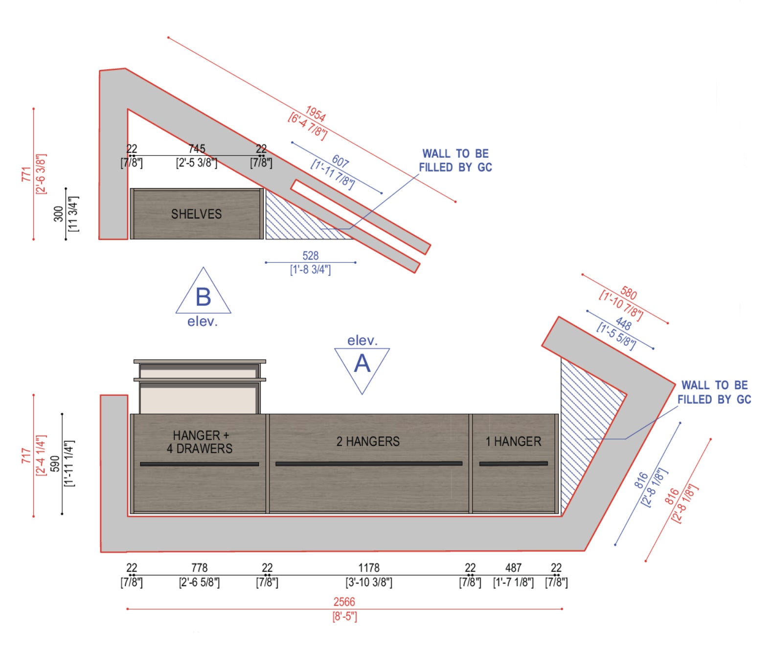 Boffi Antibes Walk-In Bedroom Closet with Melamine Elm Doors