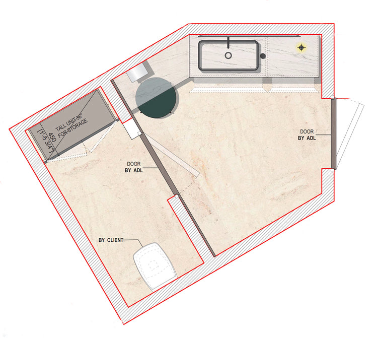Boffi Upper Units Powder Bathroom with Calacatta Stone and Ecowood Xilo 2.0 Striped Black Finish