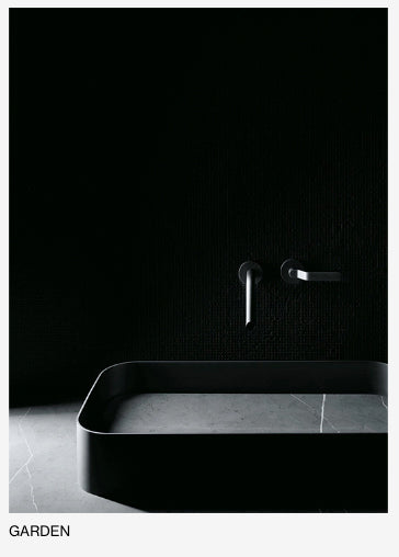 Boffi Upper Units Powder Bathroom with Calacatta Stone and Ecowood Xilo 2.0 Striped Black Finish