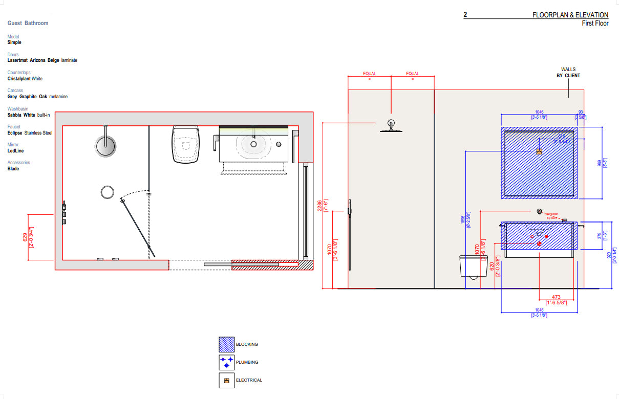 Boffi Simple Full Guest Bathroom with Lasertmat Arizon Beige Finish and Cristalplant White Counters