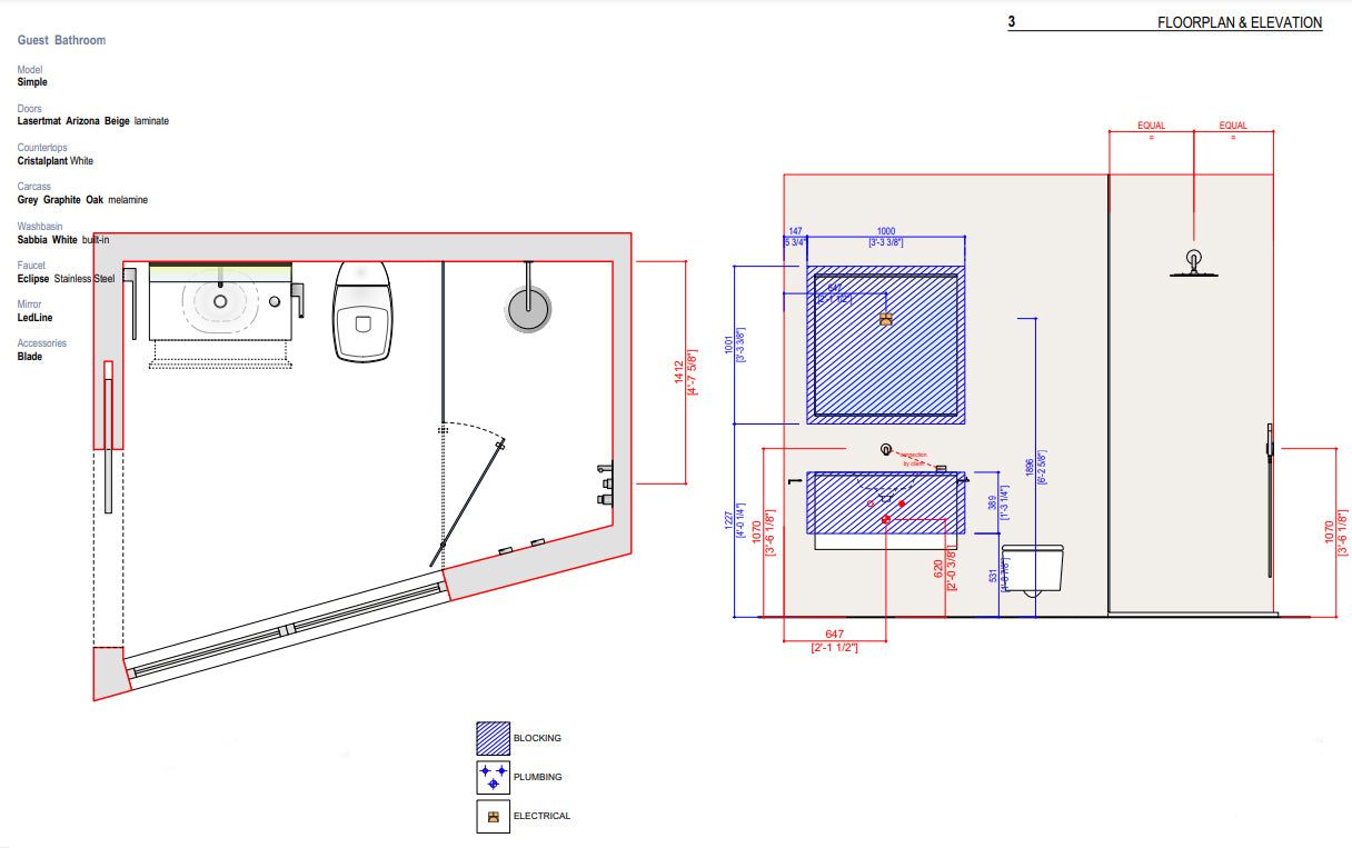 Boffi Simple Full Guest Bathroom with Lasertmat Arizon Beige Finish and Cristalplant White Counters