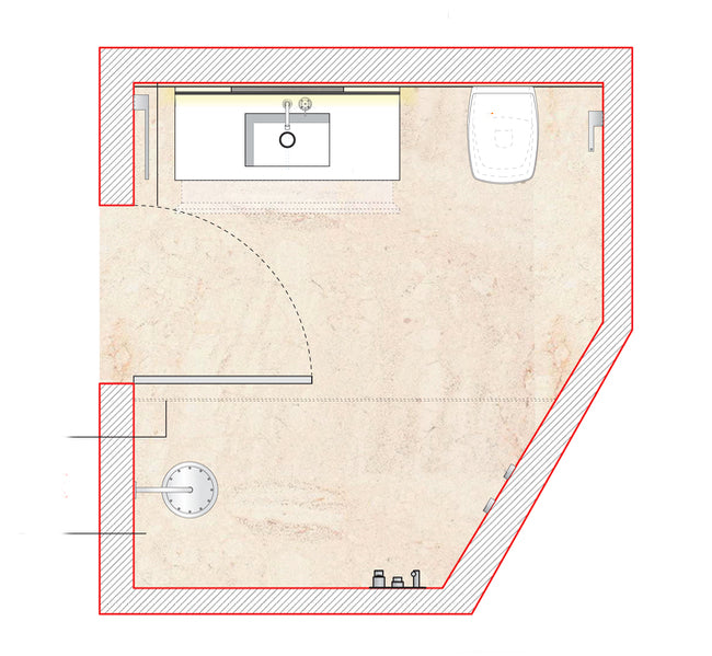 Boffi Free Zone Full Guest Bathroom with Xilowood Planked Sand Finish and Cristalplant Countertop