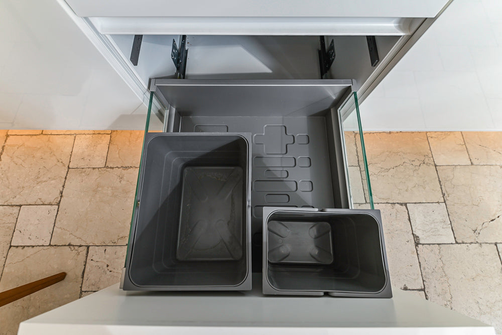 Nolte Küchen Modern White Gloss Kitchen with Quartz Countertops & Miele Appliances