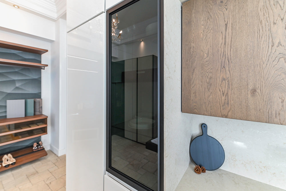 Nolte Küchen Modern White Gloss Kitchen with Quartz Countertops & Miele Appliances