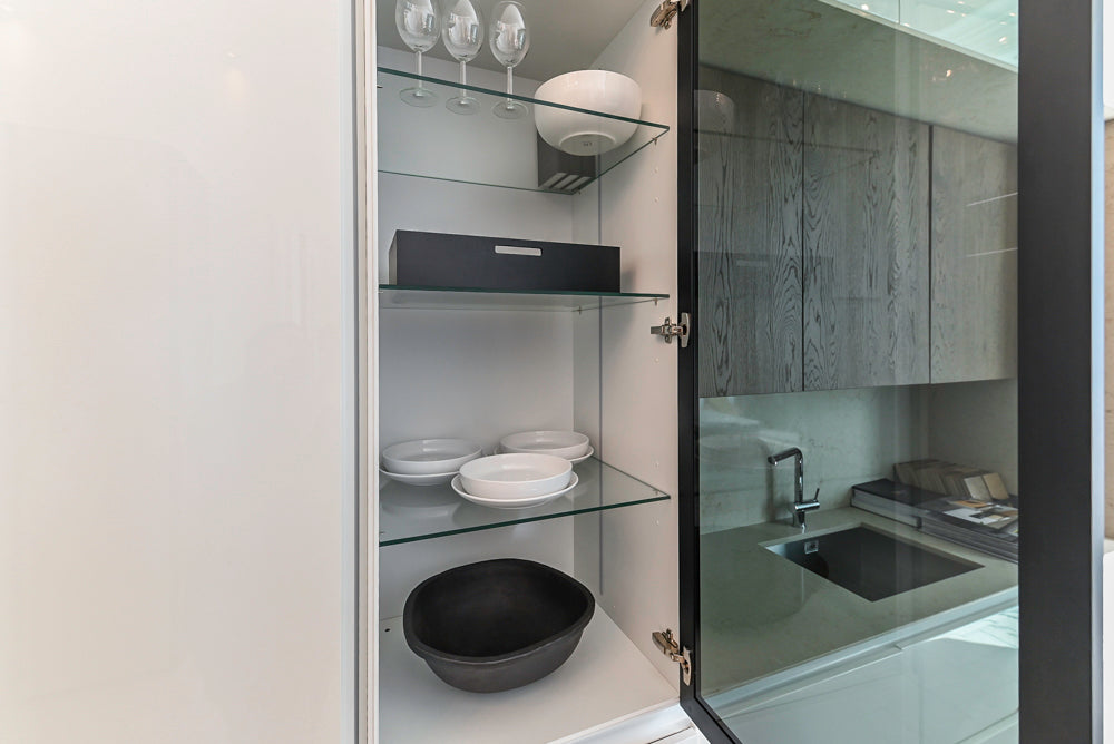 Nolte Küchen Modern White Gloss Kitchen with Quartz Countertops & Miele Appliances