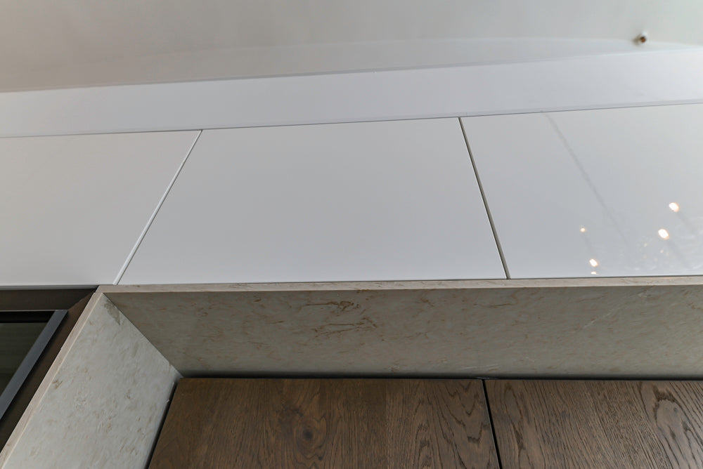 Nolte Küchen Modern White Gloss Kitchen with Quartz Countertops & Miele Appliances