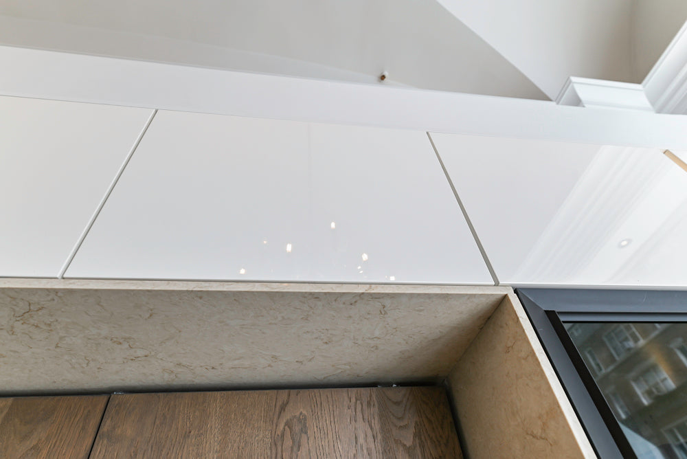 Nolte Küchen Modern White Gloss Kitchen with Quartz Countertops & Miele Appliances