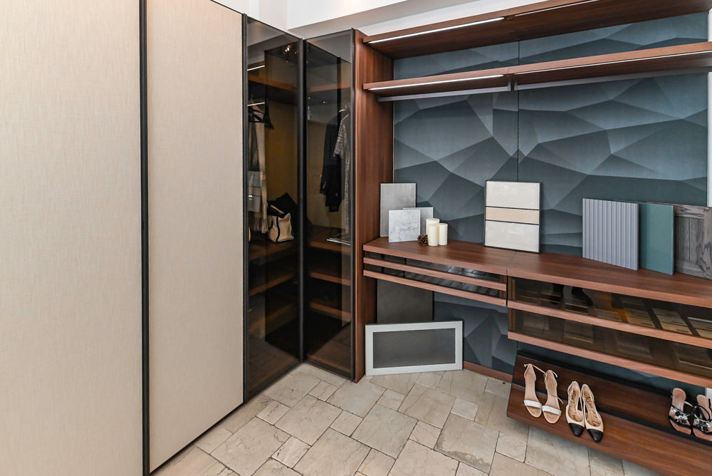 Modern Two-Tone Brown Hued Full Wardrobe Closet