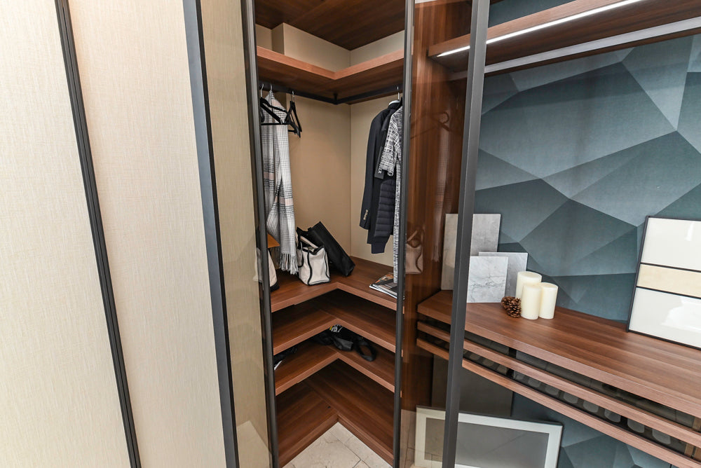 Modern Two-Tone Brown Hued Full Wardrobe Closet