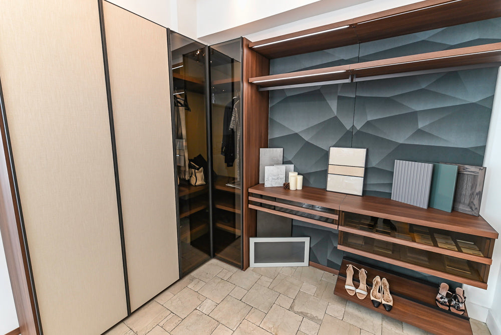 Modern Two-Tone Brown Hued Full Wardrobe Closet