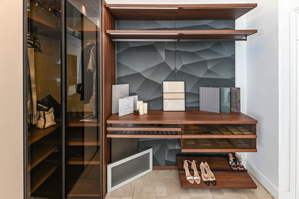 Modern Two-Tone Brown Hued Full Wardrobe Closet