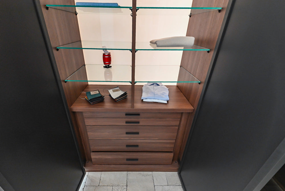 Modern Two-Tone Brown Hued Full Wardrobe Closet