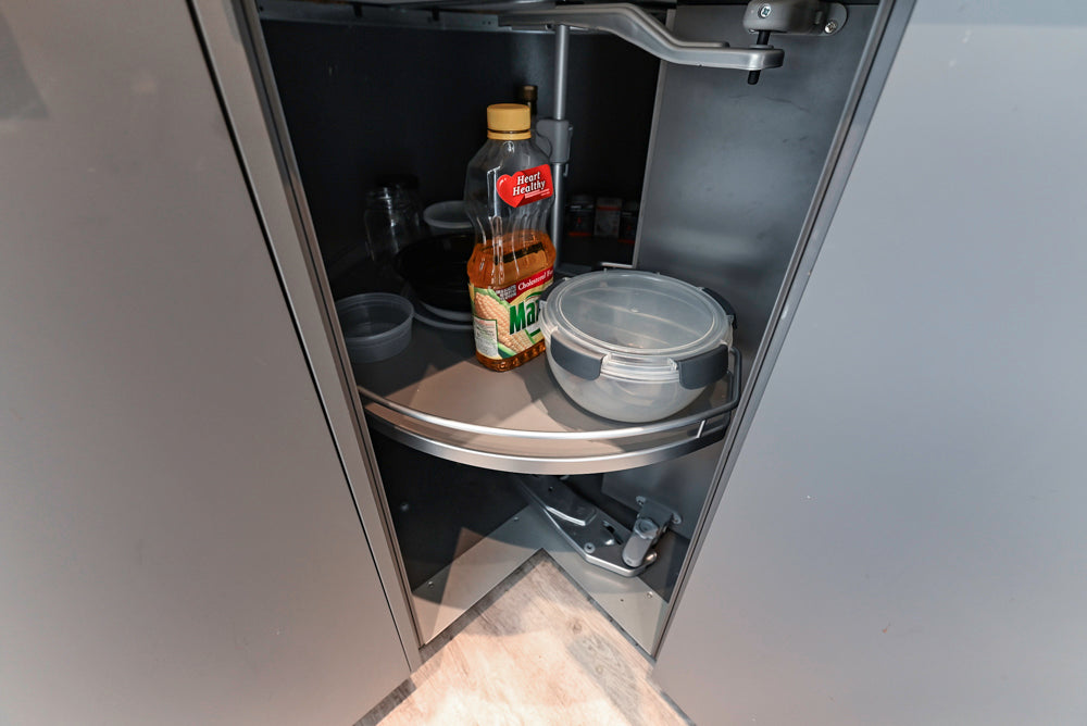 Modern Dark Grey Kitchenette with Quartz Countertops & Miele Appliances