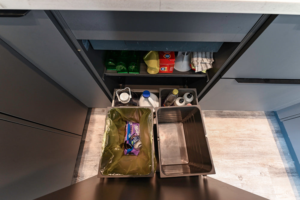Modern Dark Grey Kitchenette with Quartz Countertops & Miele Appliances