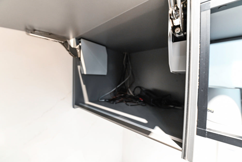 Modern Dark Grey Kitchenette with Quartz Countertops & Miele Appliances