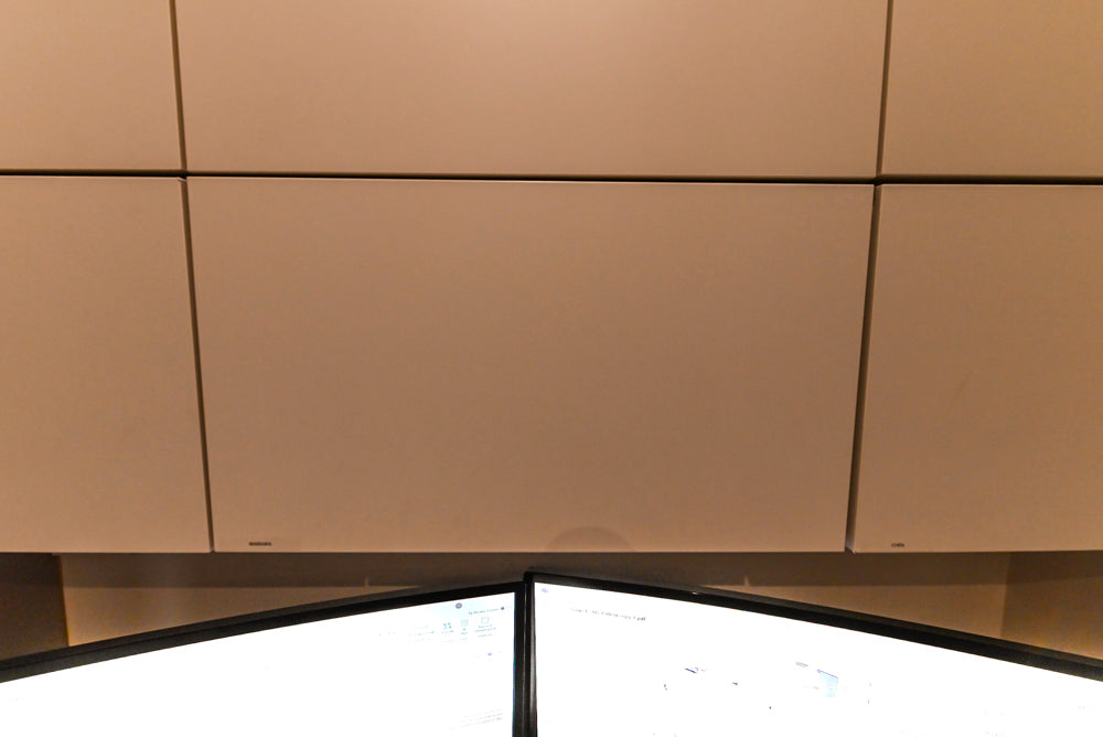 Modern Grey Toned Complete Desk Area with Wood Countertops