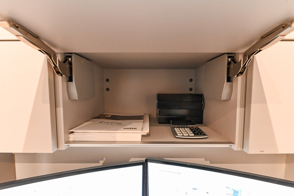 Modern Grey Toned Complete Desk Area with Wood Countertops