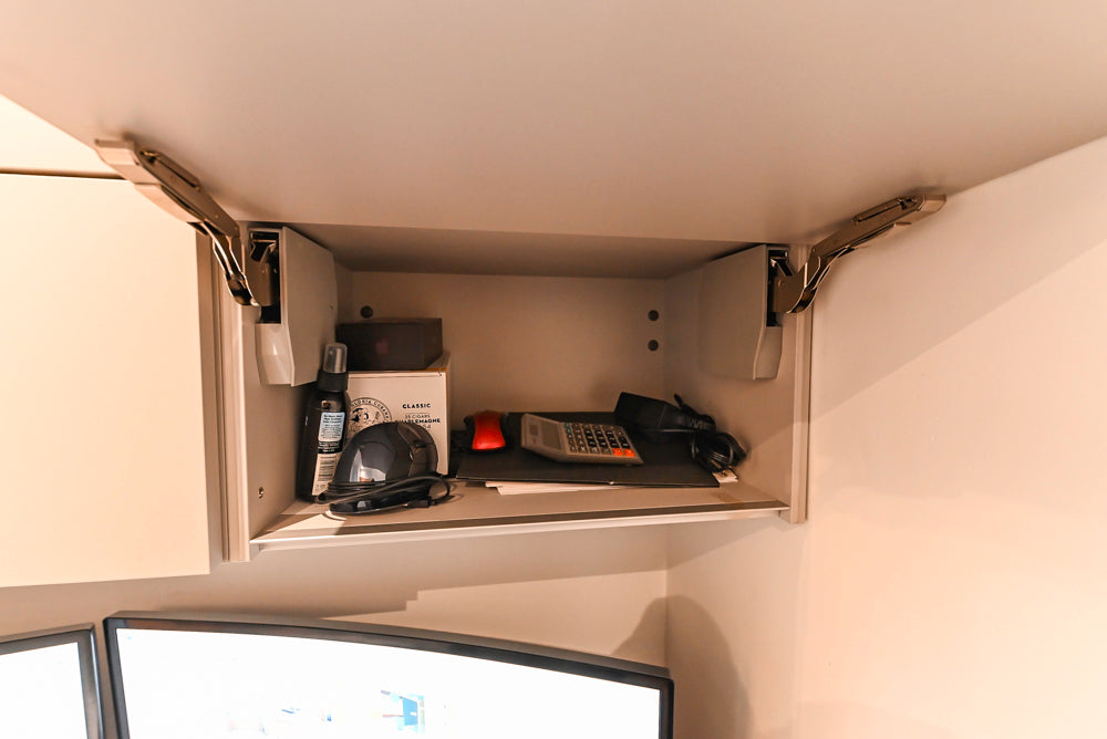 Modern Grey Toned Complete Desk Area with Wood Countertops