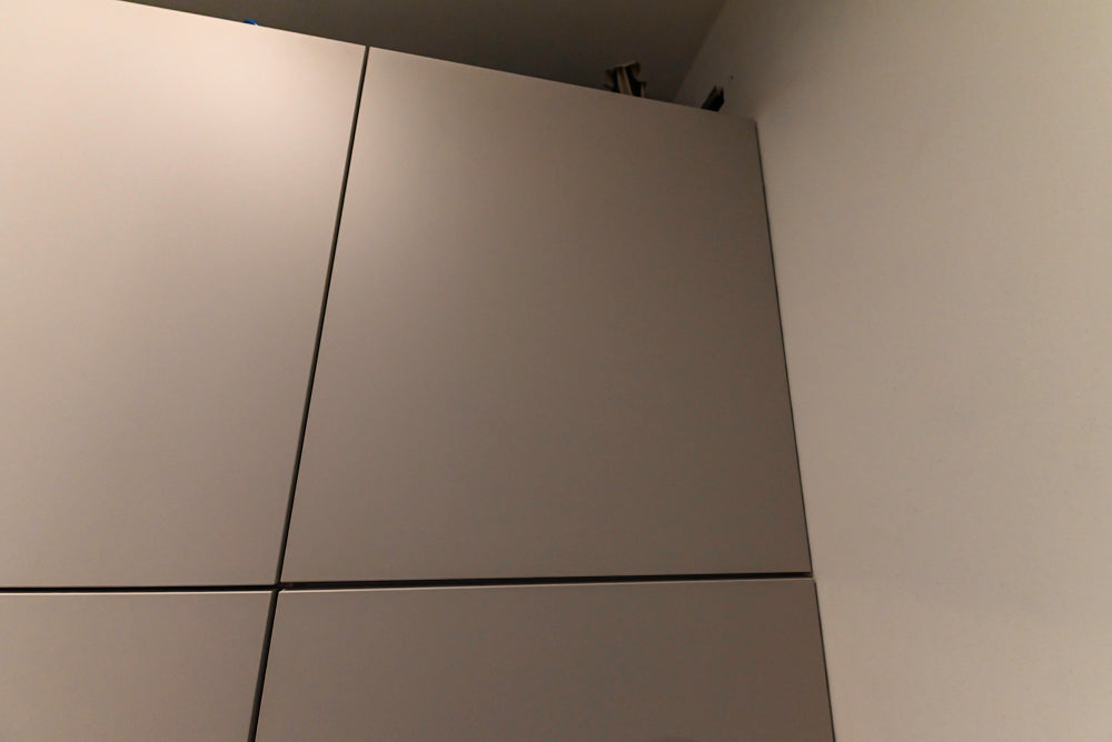 Modern Grey Toned Complete Desk Area with Wood Countertops