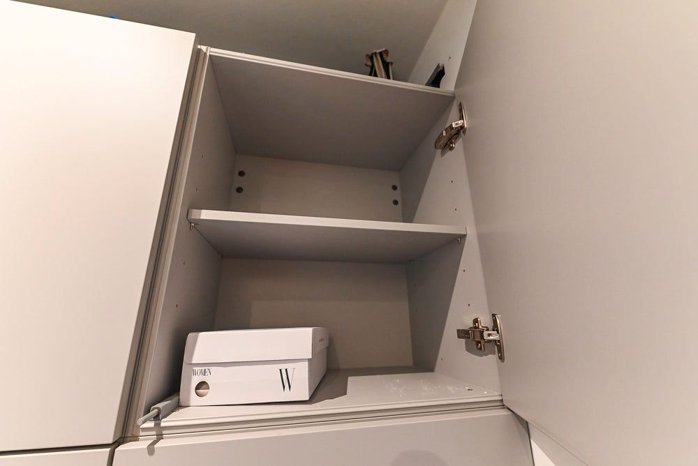 Modern Grey Toned Complete Desk Area with Wood Countertops