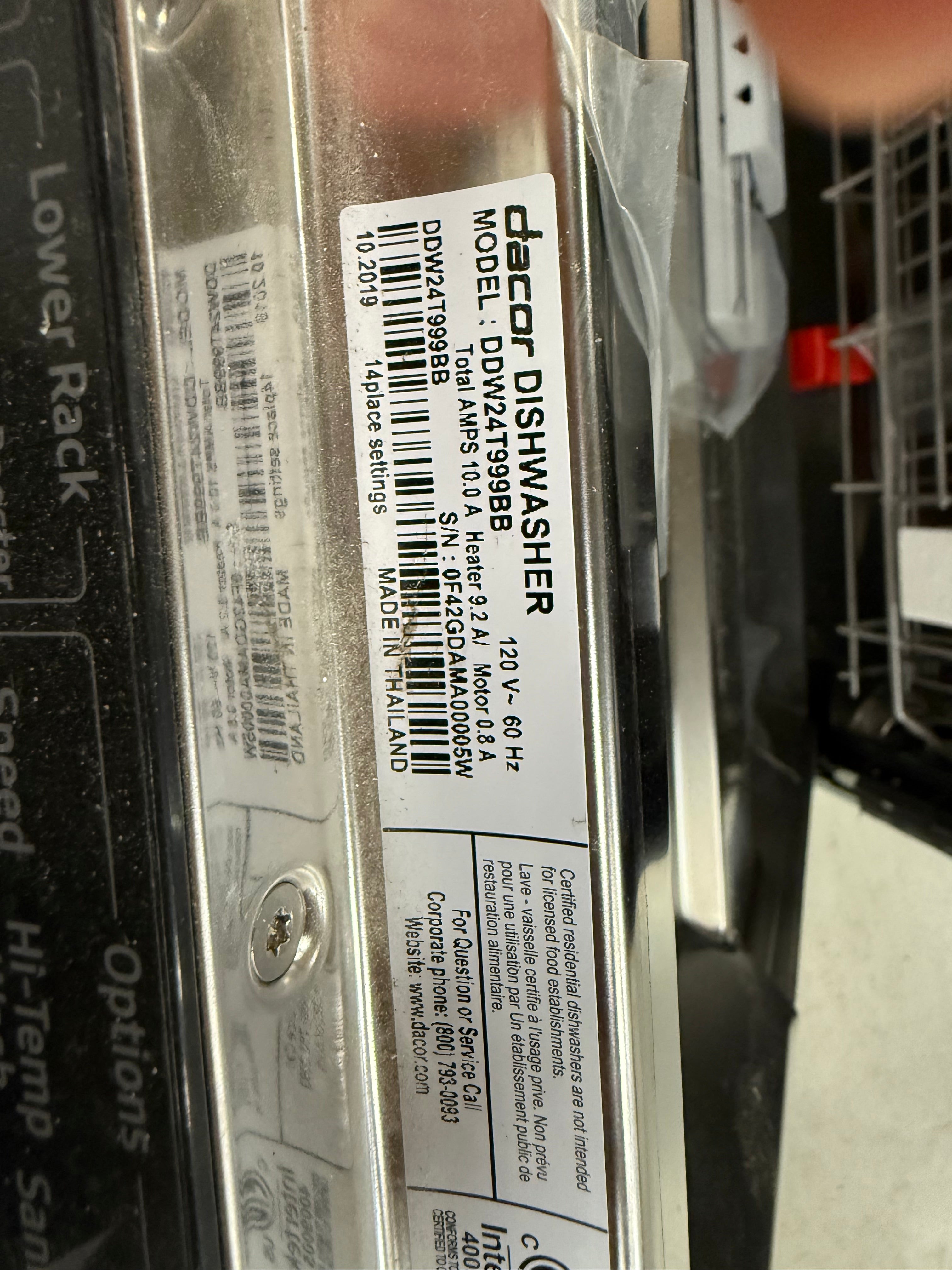 Dacor DDW24T999BB 24" Panel Ready Dishwasher