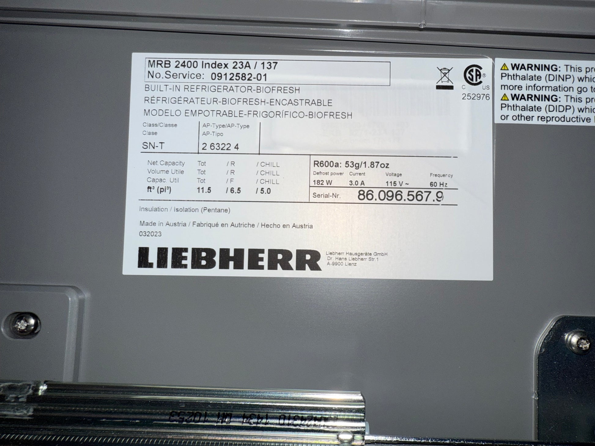 Liebherr MRB2400 24" Panel Ready Smart Built-In All Refrigerator Column
