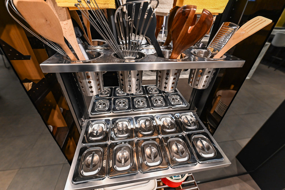 eggersmann Work's Glass Paneled Kitchen Storage Display