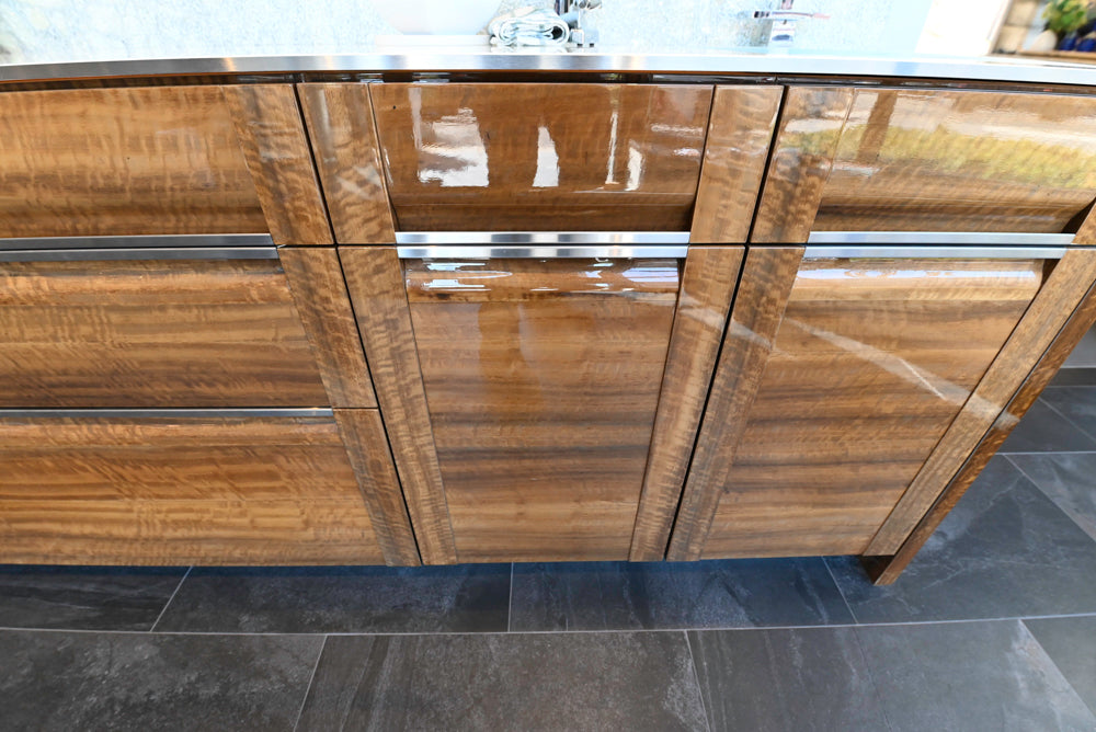 Premier Custom-Built Modern High-Gloss Wood Veneer Wet Bar with Sink & Faucet