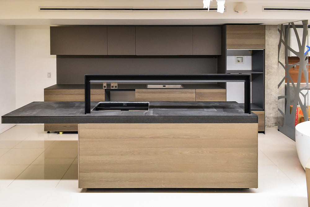 Valcucine Veneer Modern Dark Brown Kitchen and Island with Porcelain Countertops